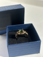 Vintage Green Cubic Zirconia Ring Gold Plated Womens Size 6