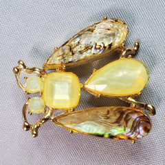 Bug Fly Bee Wasp Pin Insect Goldtone Faux Abalone Costume Fashion Estate 1.25 in