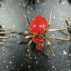 Vintage Spider Brooch Pin Red Pink Orange Blue Green Plastic Faux Pearl Set 12