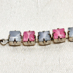 BRACELET pastel blue pink glass faux gem silvertone metal box clasp vintage 7″ c