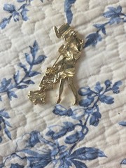 Vintage AJC Woman Shopper With Bags & Dog Gold Tone Pin Brooch
