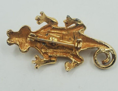 Crocodile Alligator Gator Gold Tone Rhinestones Brooch Pin