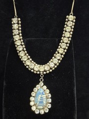 1950s Opaline Glass Intaglio Pagoda Design Demi-Parure Necklace Earrings Set