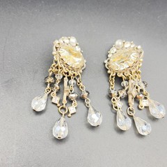 Vintage Art Deco Style Hollywood Glam Crystal Beaded Dangle Drop Earrings