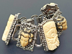 Vintage Selro Selini Asian Face Silver tone Bracelet 7″