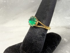 Vintage Gold Tone Green Rhinestone Ring Size 5.5 Adjustable