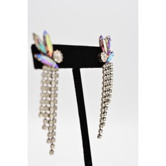 Vintage Dangle Fringe Earrings Aurora Borealis Rhinestone Crystal Marquise BinAG