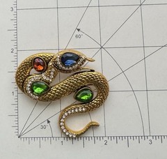 Snake Vintage style brooch / stamped gold tone metal