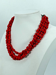 VTG Red Glass Bead Multi Strand Necklace Adjustable Length Estate Find