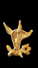 Vintage IWAN Brooch Rudolph Reindeer Gold Tone Enamel Signed Holly Berries Pin