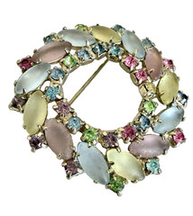 Vintage Silver Tone Unsigned Juliana DeLizza Pastel Glass & Rhinestone Brooch
