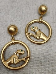 Rare Jackie Collins Brushed Goldtone Panther Earrings