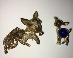 Antique Gold Tone Deer Fawn Pins