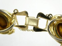 Vintage Costume Goldtone Metal Brown and Yellow Rhinestone Bracelet Unsigned