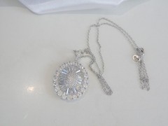 Antique Style Sterling Silver 925 Baguette Cluster CZ Large Pendant Necklace 18″