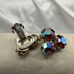 Vintage WEISS Red Aurora Borealis Clip on Earrings. See pics.