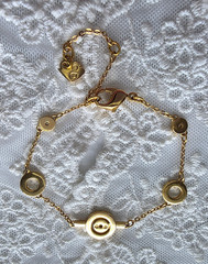 Vintage Bracelet Swan Signed Swarovski Crystals Geometric Chain Gold Tone 7.5″ L
