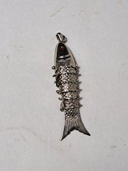 Vintage Silver Tone Articulated Fish Pendant 2.25″