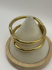 Vintage Gold Tone Modernist Hinged Cuff Bracelet Abstract Statement Spring Clasp