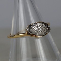 14Kt Gold Two Tone Finish Lab Created Diamond Art Deco 925 Sterling Silver Ring