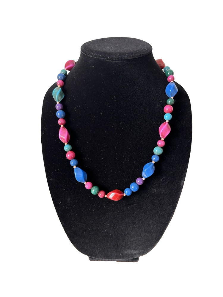 Vintage 1980’s Vibrant Multi-color Beaded Lucite or Acrylic Resin Necklace
