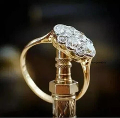 Art Deco 2Ct Round Cut Lab Created Diamond 14K Gold Over Engagement Bridal Ring