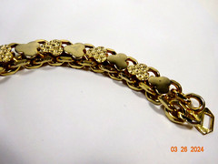 VINTAGE TWO TONE TEXTURE GOLD TONE CHAIN LINK 7″ BRACELET