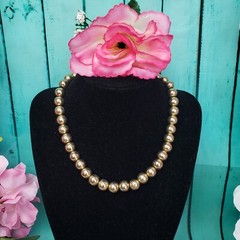 Vintage Unsigned Gold Tone Metal Beaded Necklace Metal Beads on Chain Choker