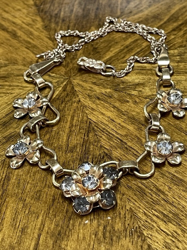 Vintage Barclay 1/20 12kt G. F. Floral Rhinestone Necklace
