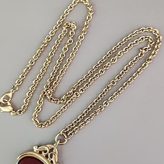 Vintage Liz Claiborne Necklace Faux Watch Fob Pendant Red Gold Tone 31″