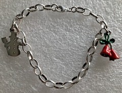 Vint Sterling Silver Starter Charm Bracelet With 2 Christmas Charms 7″ Inches