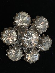 Brooch, Vintage Rhinestone Flower with Filigree Metalwork Rhinestone