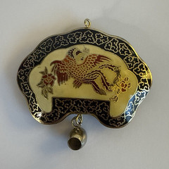 Vintage Chinese Cloisonné Phoenix Pendant Ornament Enamel Bell Gold Tone Asian D