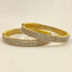 22K Gold Plated Cubic Zirconia Bangle Set Handmade South Indian Ethnic Jewelry