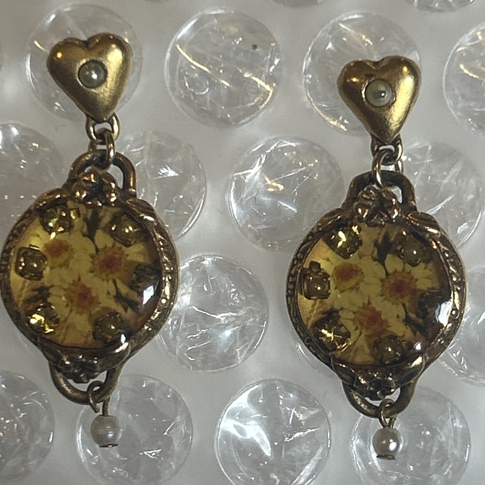 John Wind Maximal Art Dainty Daisy Dangle Earrings Gold Color Yellow Crystals