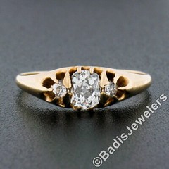 Antique Victorian 14k Gold 0.68ctw GIA Old Mine Belcher Prong Diamond Band Ring