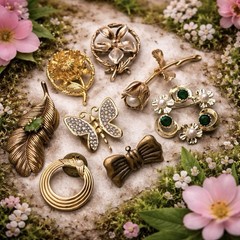 Secret Garden Collection Vintage Brooch Lot 8 Gold Tone Floral Butterfly Pins