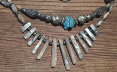 Vintage Southwestern Style Multi Strand Necklace MOP Fringe Turquoise Howlite…
