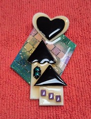 Vintage House Pins by Lucinda Black & White Home & Heart in Sky Pin / Brooch