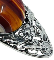 Antique Victorian Sterling Silver 925/1000 Banded Agate Flower Pendant 3” Long
