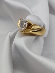 Vintage 18k Gold Over Sterling HAN 2ct Pear Chervon 5.6Gr Sz 6.75 Ring Band