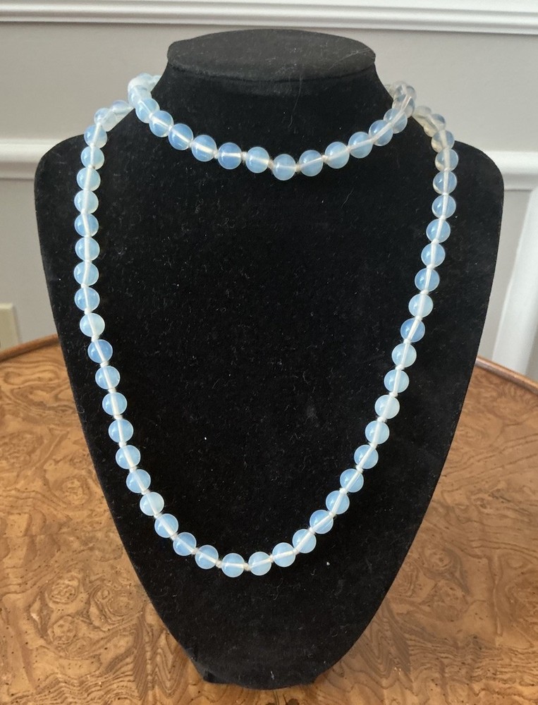 Opaline Opalescent Glass Beaded Vintage Necklace 32” Long
