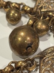 Vintage Brass Filigree Festoon Bib Necklace Victorian Revival Hollow Ball Drops