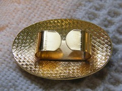 Collectible Gold Tone Clip Colorful Cloissone Floral 1 7/8 x 1 3/8 Inch Unique