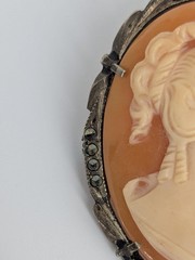Antique Shell Cameo Brooch Pendant 800 Silver Hand Carved Classical Lady