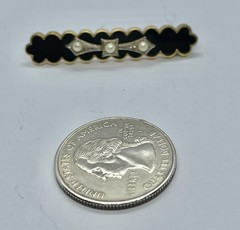 Antique Victorian Enamel Black Bar inset Seed Pearl Center Mourning Brooch