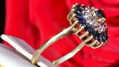 14k y/gold sz 5.5 ring 0.82ct natural treated sapphire diamond heart 3.7g N2998B