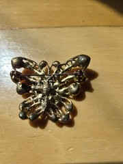 Vintage Gold Toned Butterfly Brooch With Pink, Orange And Red Crystals And…