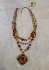 NOS 1990s Faux Ambrr Topaz Vintage Necklace Layered Macy’s NWT Rbt Rose Maximal