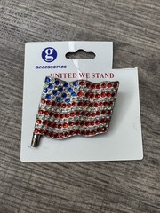 USA Flag Brooch Fourth of July Silver-Tone Red, White, & Blue New on Card VTG